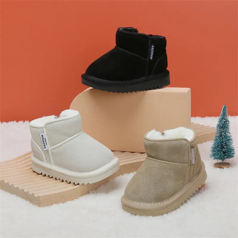 Winter Baby Snow Boots Leather Warm Plush Infant Shoes Zip Side Soft Sole Toddler Boys Girls Boots