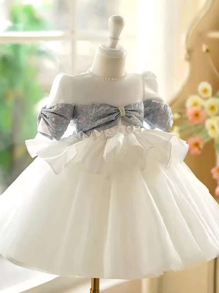 Princess Ball Gown Pearls Design Kids Wedding Birthday Baptism Party Girls Dresses