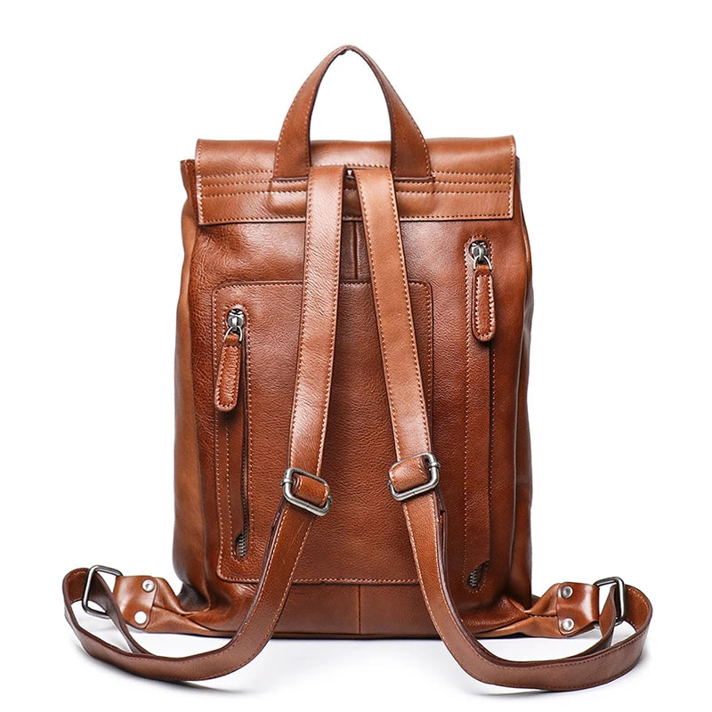 Leather Women Backpack Female Vintage Bag School Bags Men Travel Backpack 12 Inches Laptop Bag