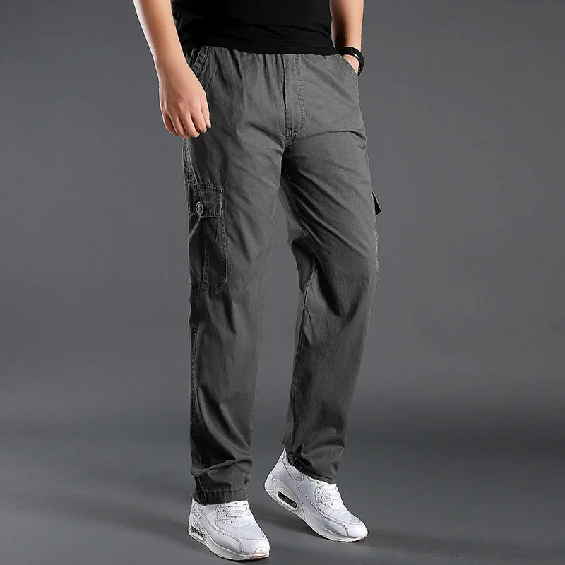 Spring Autumn Men Cargo Pants Men Multi Pocket Casual Trousers Men Solid