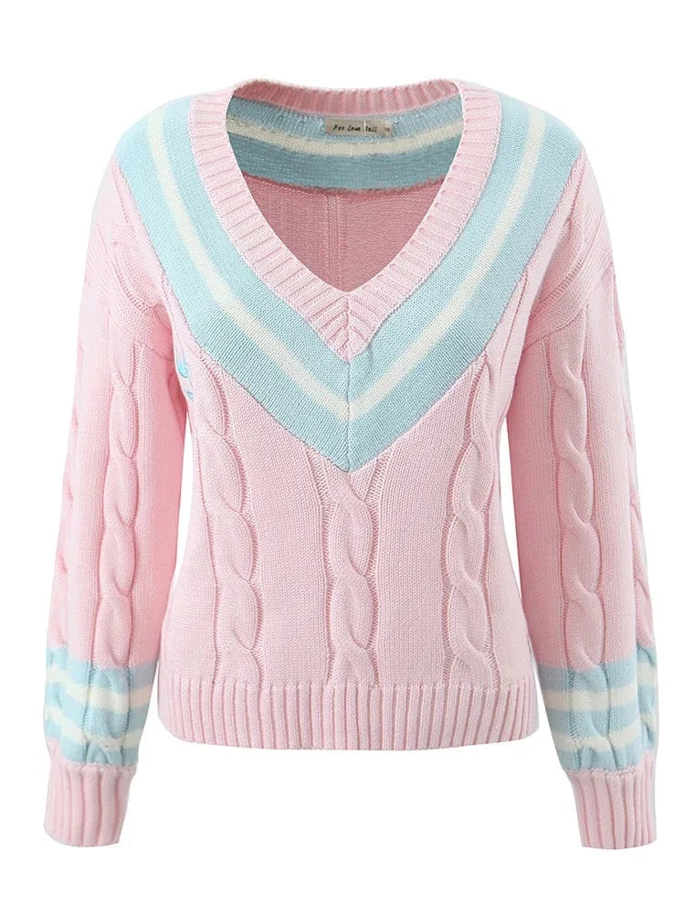 Autumn Winter Cute Pullover Knit Sweater Woman Jumpers Sweet Kawaii Sweater Female Top