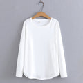 Women Spring Simple Hem Two Side Pleated O-Neck Tees Long Sleeve Tops Oversized Curve Clothes