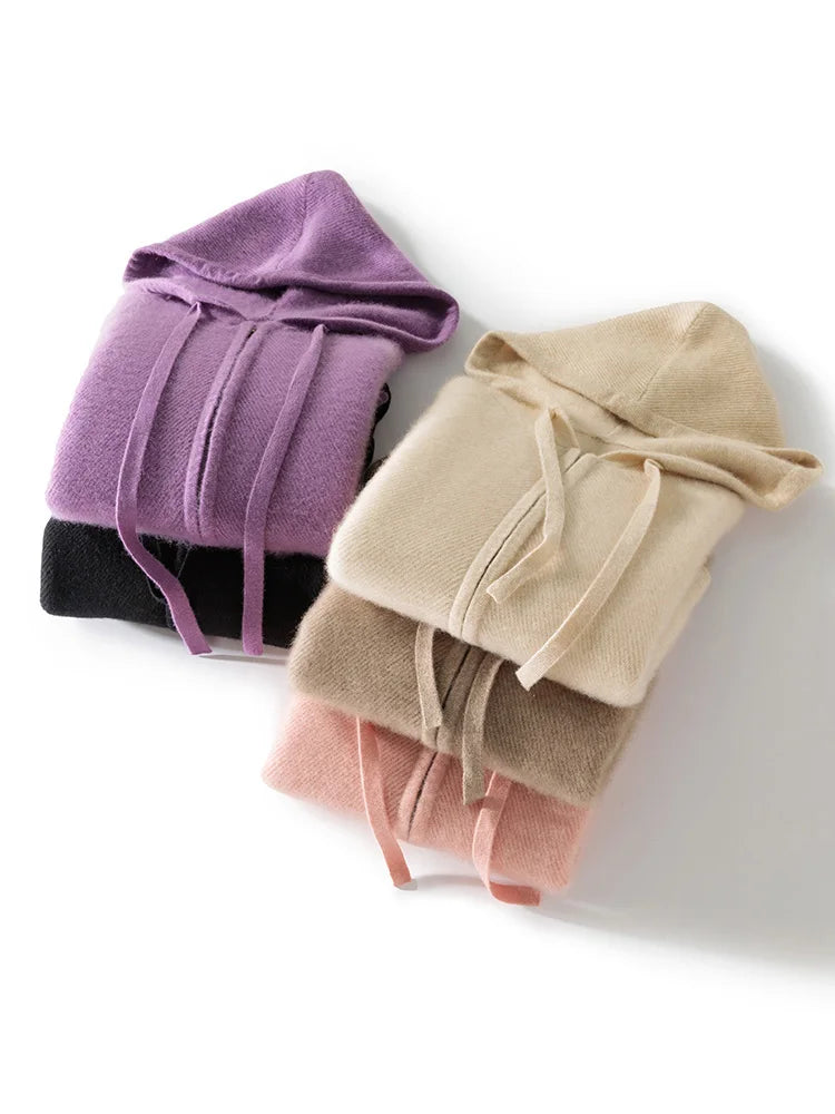 Autumn Winter Knitwear Wool Women Sweater Hooded Cashmere Cardigan