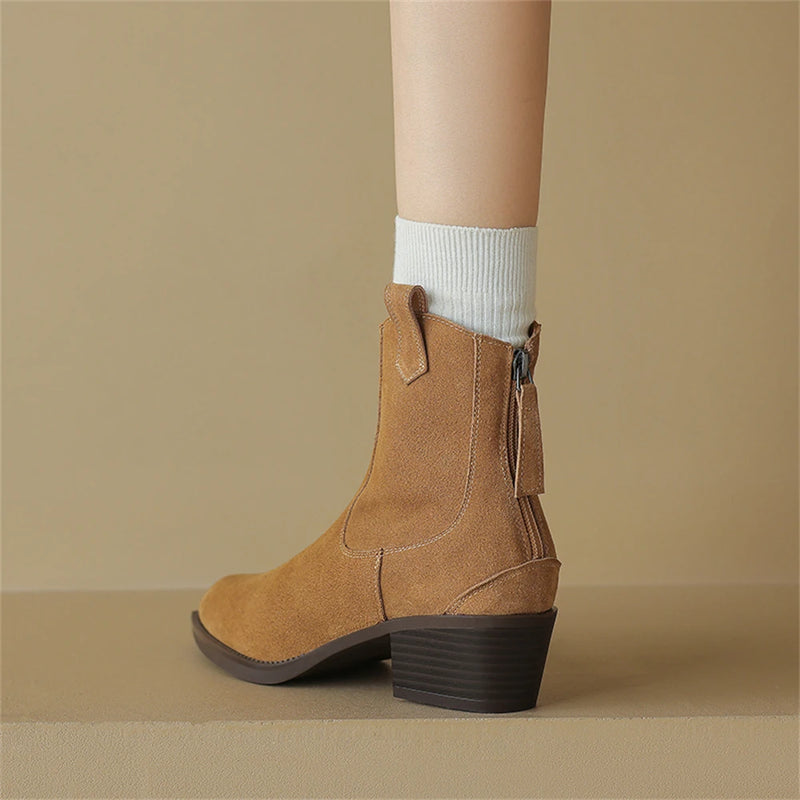 Winter Classic Chelsea Boots for Woman Toe Wedge Heel Ankle Boots Simple Comfortable Boots