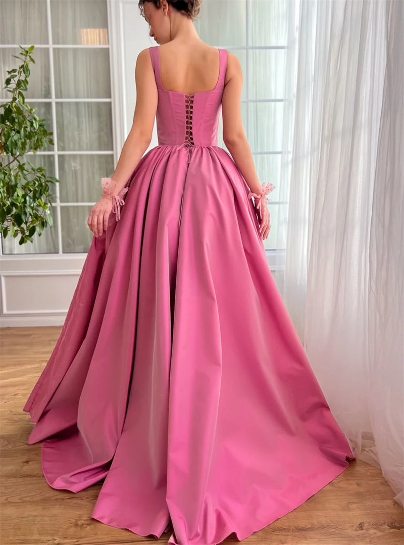 Pink Dresses Elegant Sleeveless Evening Dress Floor-length Lace-up Back