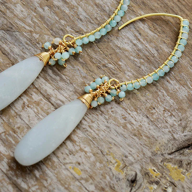 Exquisite Boho Drop Earrings for Women Amazonite Elegant Lady Dangle Earring Handmade Teardrop Jewelry