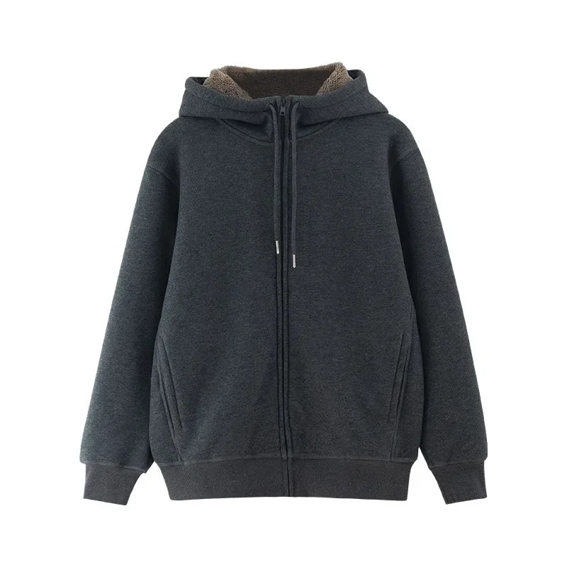 Cashmere Imitation Coat Men Winter Thicken Fleece Warm Hood Cotton Sweatshirt