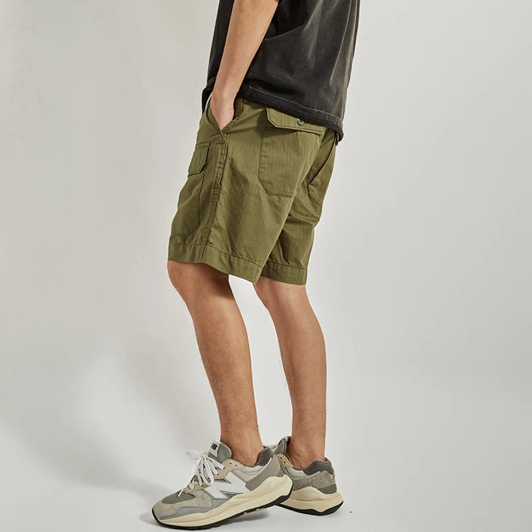 Summer American Retro Woven Cargo Shorts Men's Cotton Washed Multi-pocket Loose Casual Straight