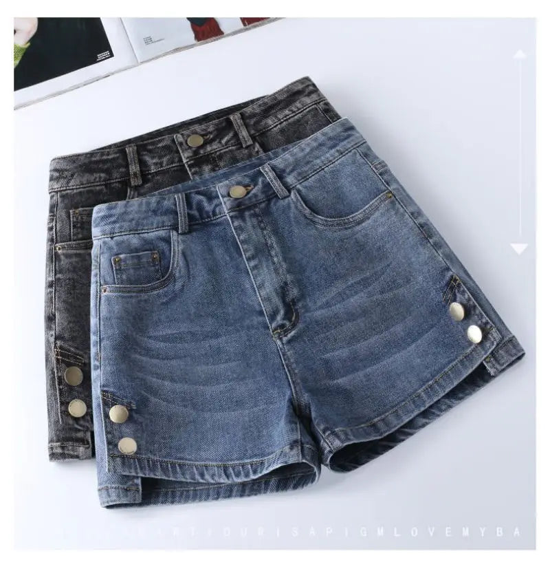 Denim Vintage Casual Button High Waist Wide Leg Women Shorts