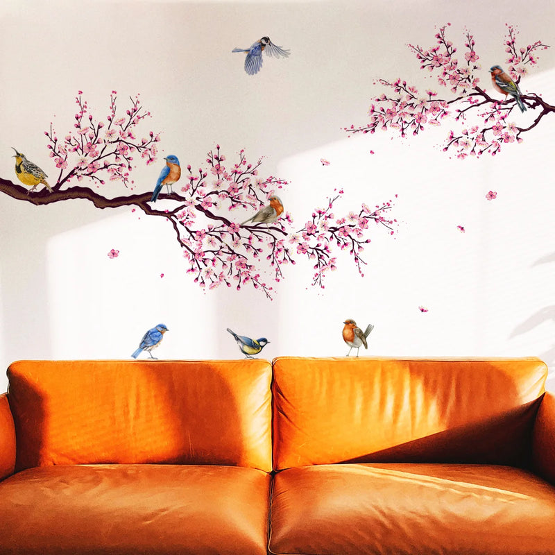 Blossom Flowers Branch Birds Floral Wall Stickers Furniture Background Wall Decals Murals