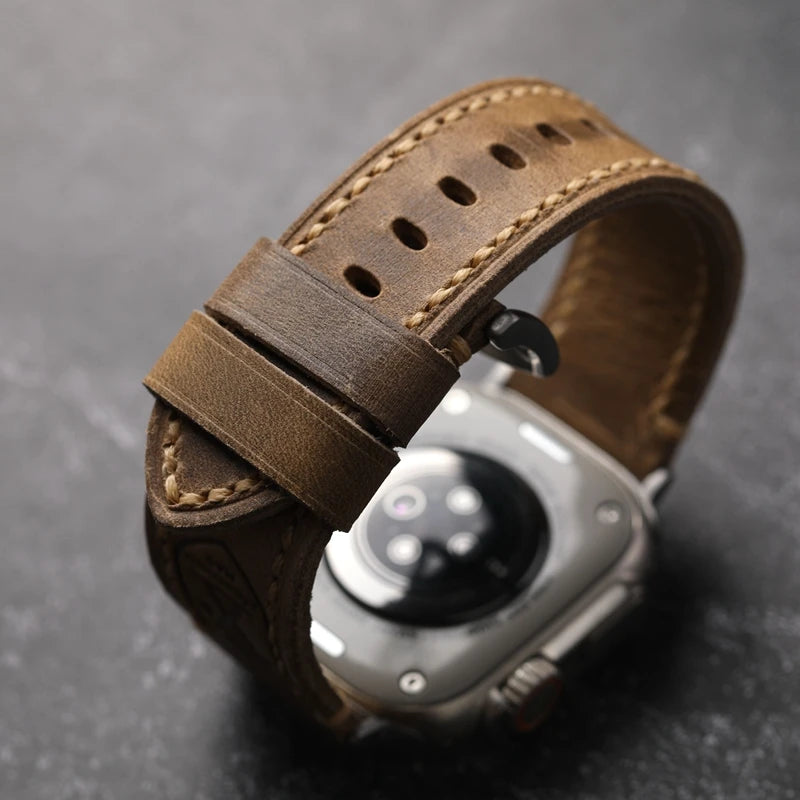 Handmade First Layer Leather German Leather Adapted For Apple Watch 8 Ultra 7SE Retro