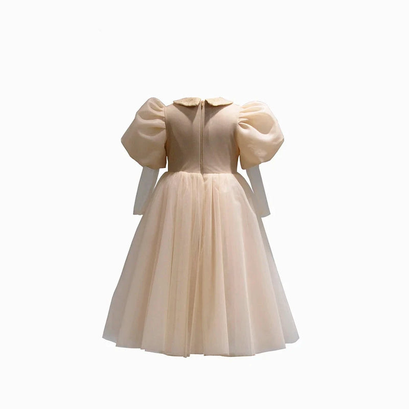 Champagne Girls Skirt Lace Lantern Sleeves Ball Gown Customized Elegant Kids Dresses