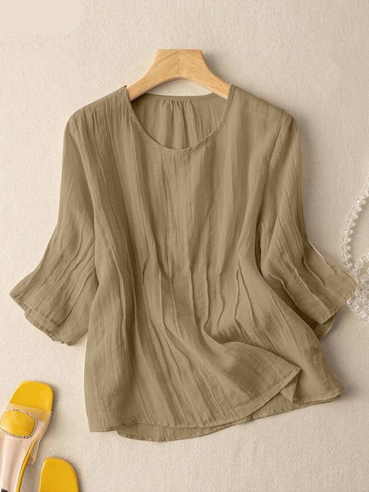 Autumn Women Solid Blouse Full Sleeve O-Neck Thin Tops Lady Femme Casual Elegant Loose Shirt