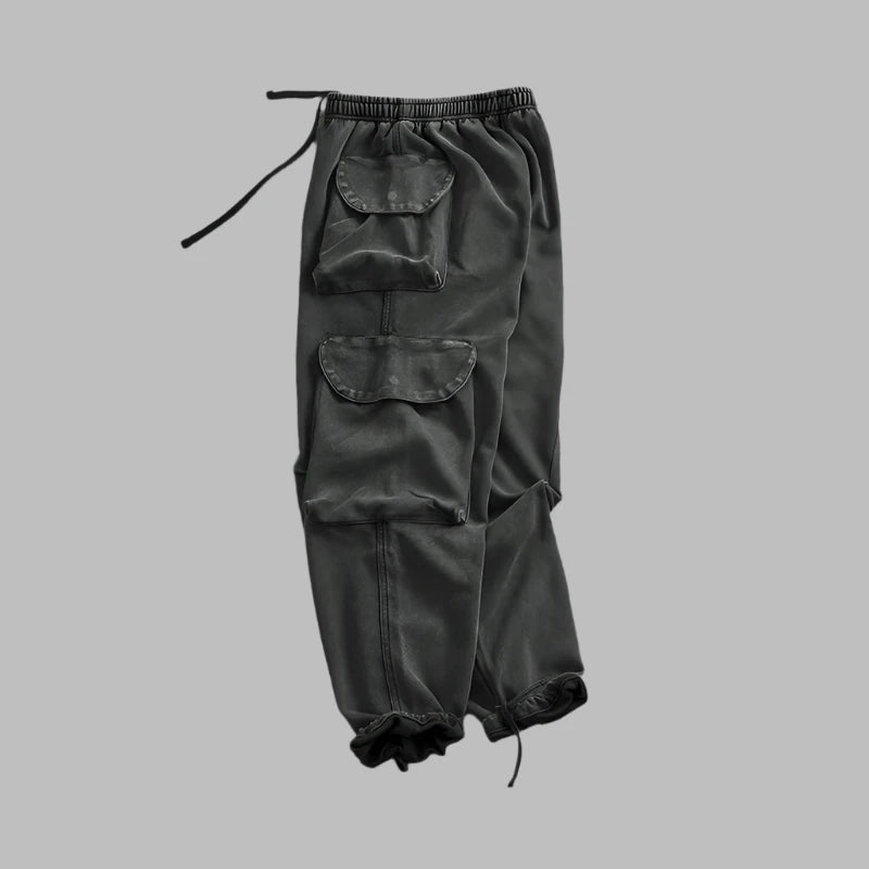 Retro drawstring casual pants men's bunched feet loose wide cargo