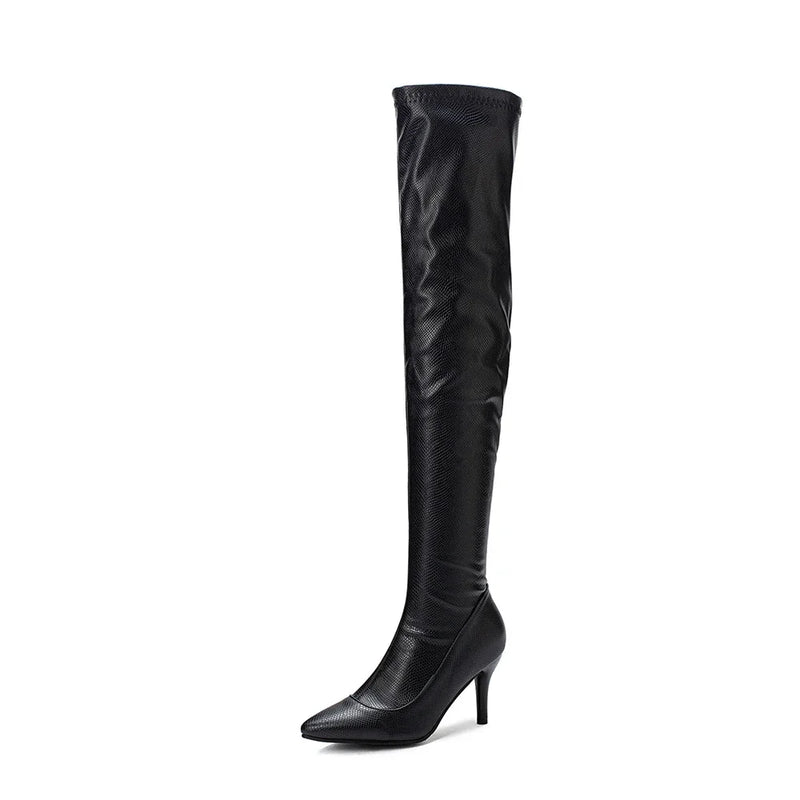 Winter Black Apricot Women Thigh High Boots Hot High Heels Lady Shoes