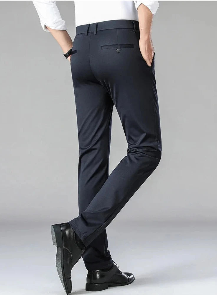 Men Spring Summer Dress Thin Suit Pants Elastic Straight Tube Loose Fit Casual