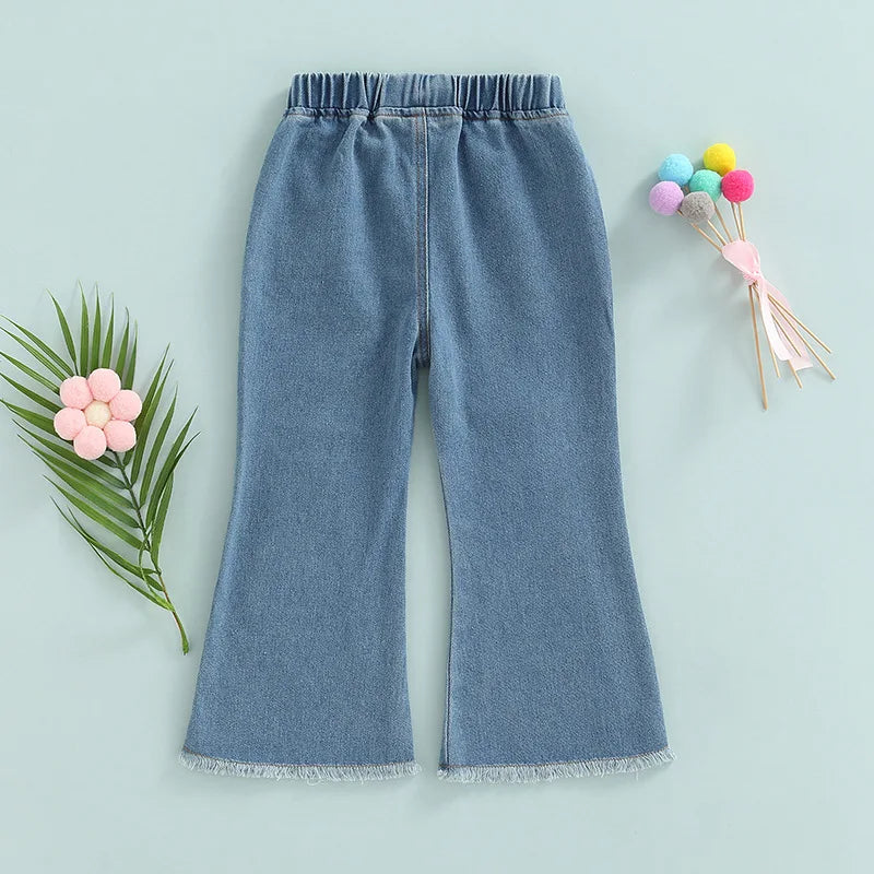 Spring Autumn Girls Casual Jeans Bell Bottom Trousers Kids Denim Flare Pants