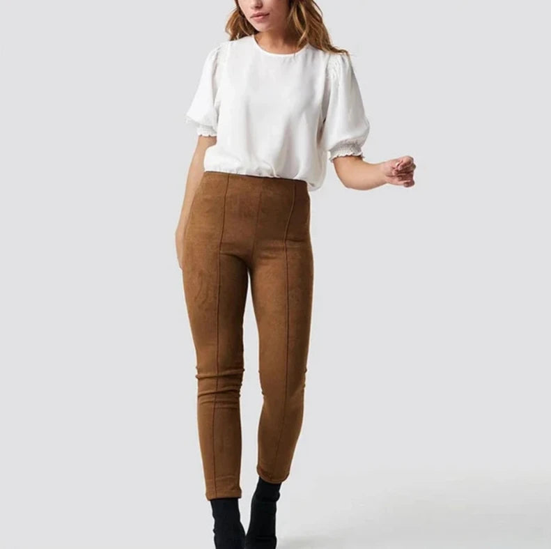 Women Pencil Pants Elastic Slim Tan Soft Trousers Ladies Casual