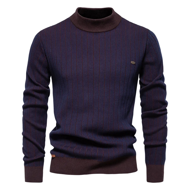 Autumn Winter Men Pullover Knit Sweaters Turtlenecks Slim Striped Casual Pullovers Outwear