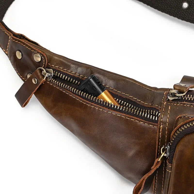 Genuine leather waist bag men's leather crossbody bag casual chest bag