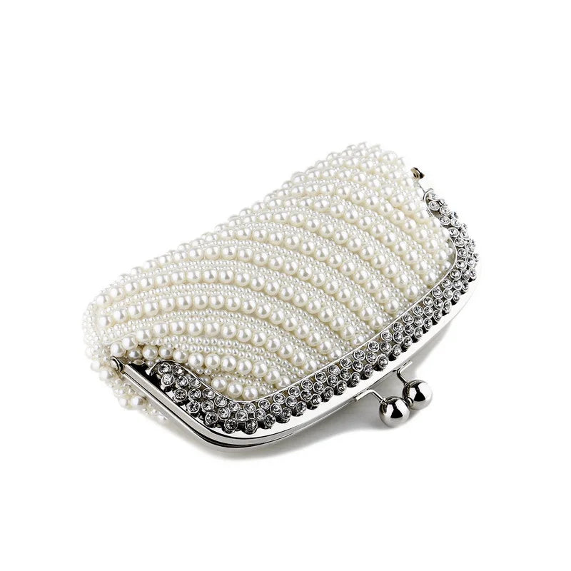 White Romantic Clutch Evening Bags Women Ladies Clutch Bags Pearl Beading