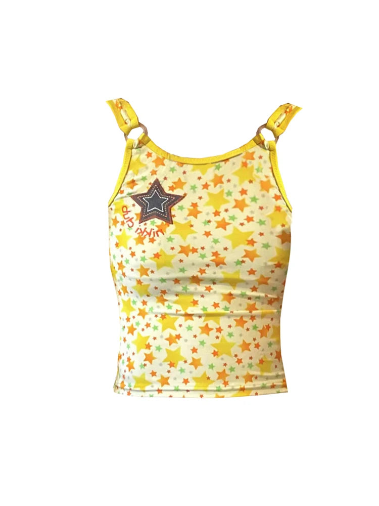 Women Crop Top with Star Vest Corset Top Sleeveless Off Shoulder Tank Tops