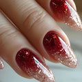 Stripes French Nail with Glue Almond Glitter Red Press on Nail Wearable Full Cover Manicure Nail Tip