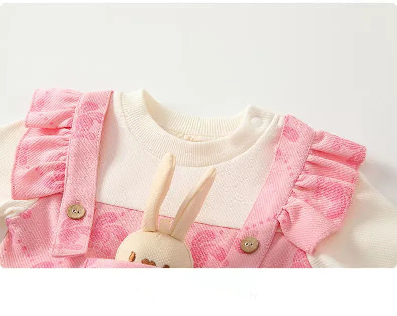 Newborn Baby Clothes Infant Girls Rompers Print Outfits Spring Autumn Jumpsuits with Rabbit