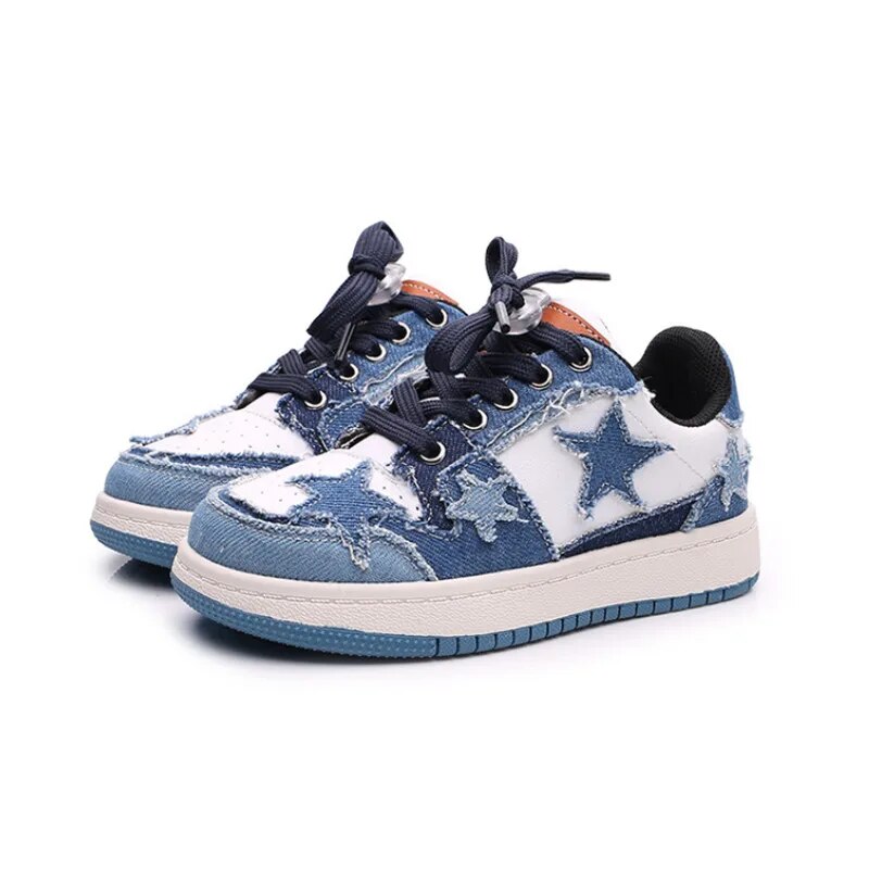 Spring Children Shoes Leather Denim Kids Casual Shoes Non-slip Boys Sneakers