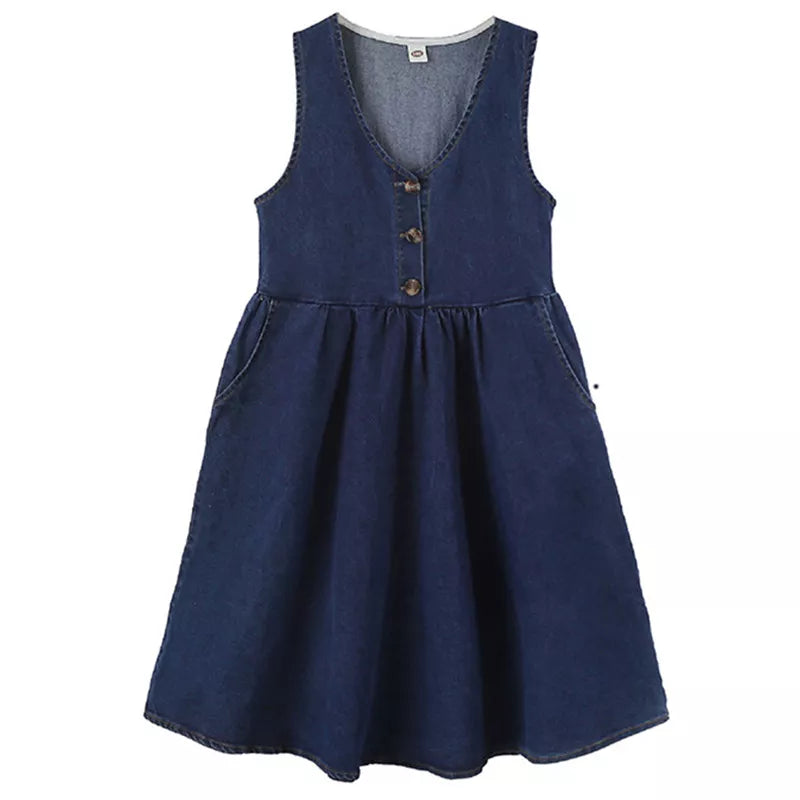 kids girls fall autumn denim jeans midi jumper dress child cotton buttoned overall dresses clothing