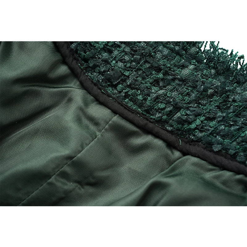 Winter Luxury Woven Fabric Warm Design Women Tweed Casual Green Shorts Female