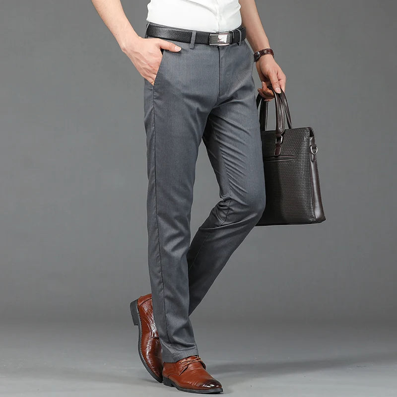 Men Classic Thin Loose Straight Casual Pants Men's Elasticity Comfort Business Straight Work Wear Trousers