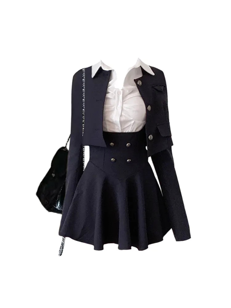 Formal Occasion Outfits Clothing Set Wrap Waist Dress Suit Jacket Autumn Winter Preppy Style