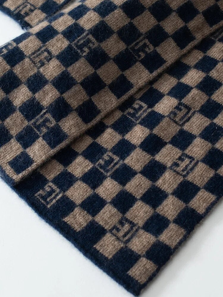 Winter Unisex Cashmere Scarf Women /Men Lovers Warm Plaid Jacquard Knitted Goat Cashmere Scarves