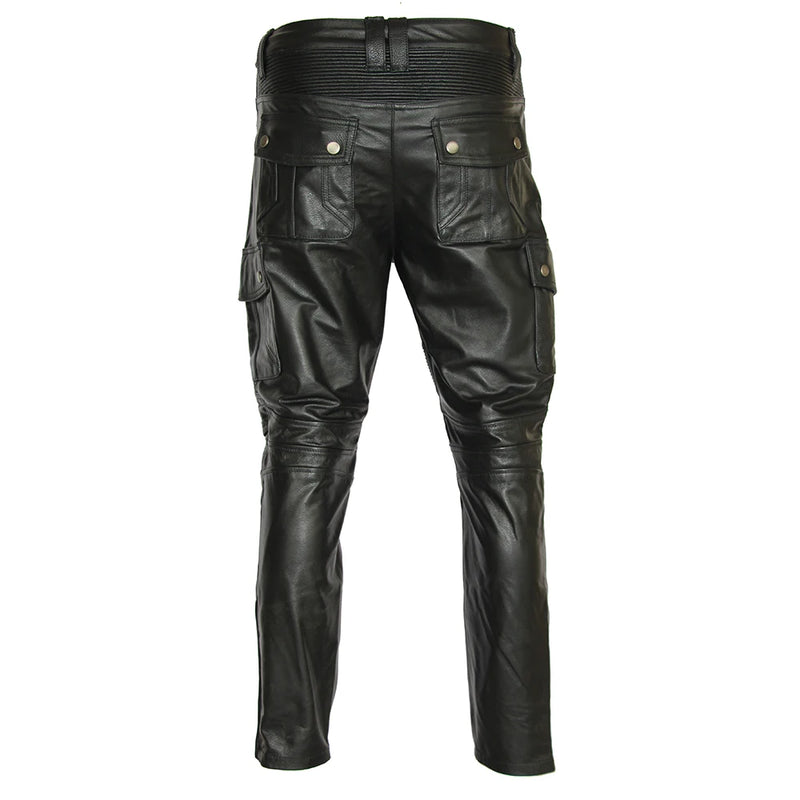 Motorcycle Leather Pants for Men Genuine Motor Biker Leather Pant Protectors Pantalones Moto