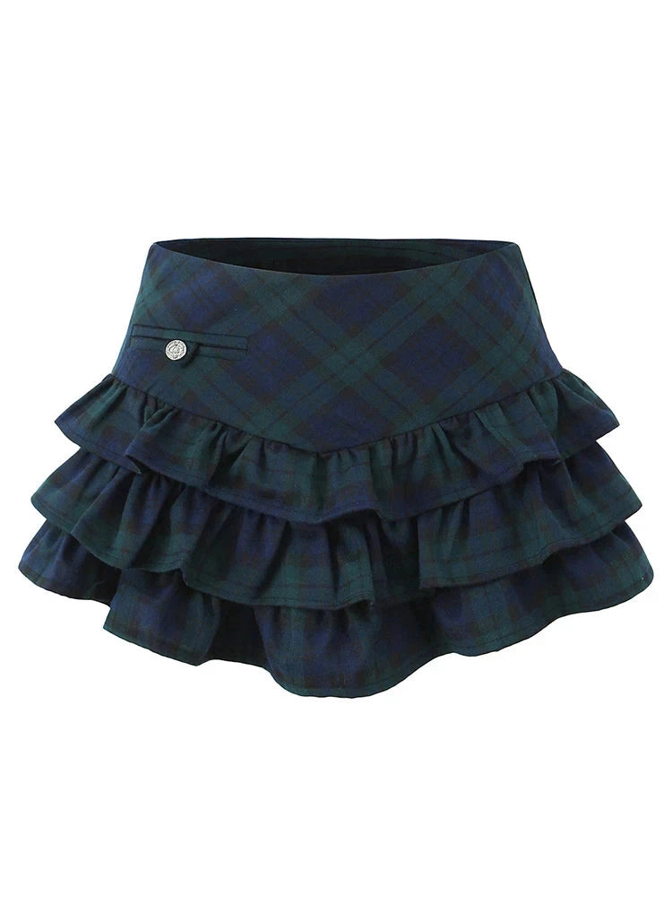 Women Preppy Style Plaid Print Mini Skirt Low Waist Super Short Skirts Sweet Ballet Skorts