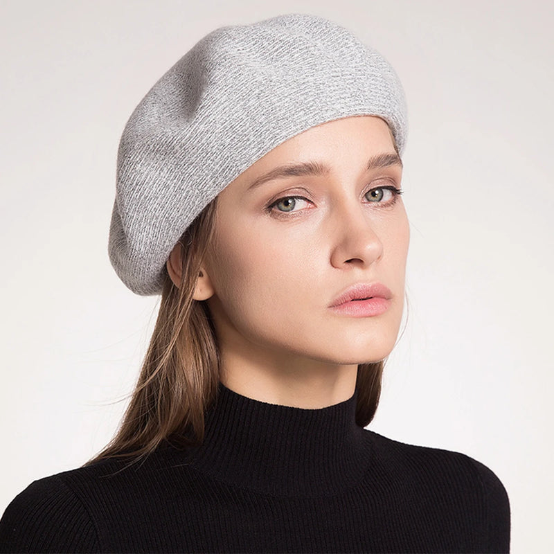 Solid Wool Cashmere Knitted Berets For Women Ladies Autumn Winter Elegant