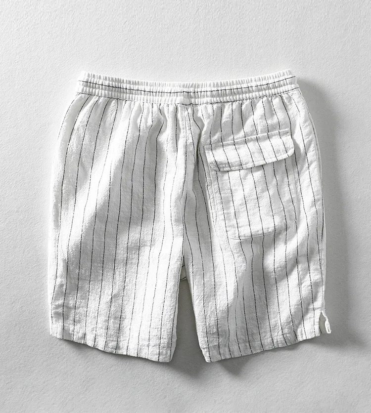 Breathable Men's Linen Casual Shorts for Summer Wear Loose Fit Striped Shorts Men Clothing