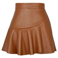 Womens Side Invisible Zipper High Waist Leather Skirts Irregular Ruffled Mini Skirt Rave Party Clubwear Streetwear