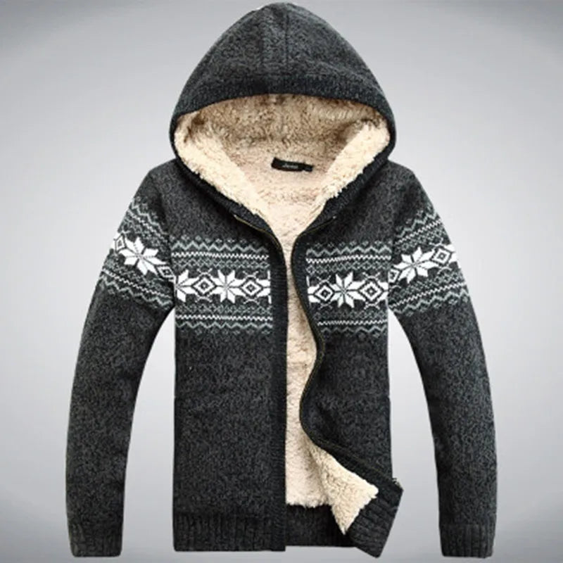 Hooded Winter Sweater Fleece Wool Men Cardigan outwear Coats Knitted Sweater