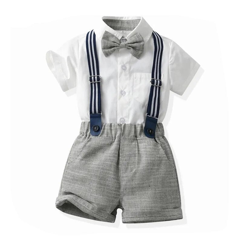 Children Summer Clothes Set Formal Gentlemen Wedding Birthday For 1-6 Years Spring Outfits TShirt+Pants Belt Costumes Handsome