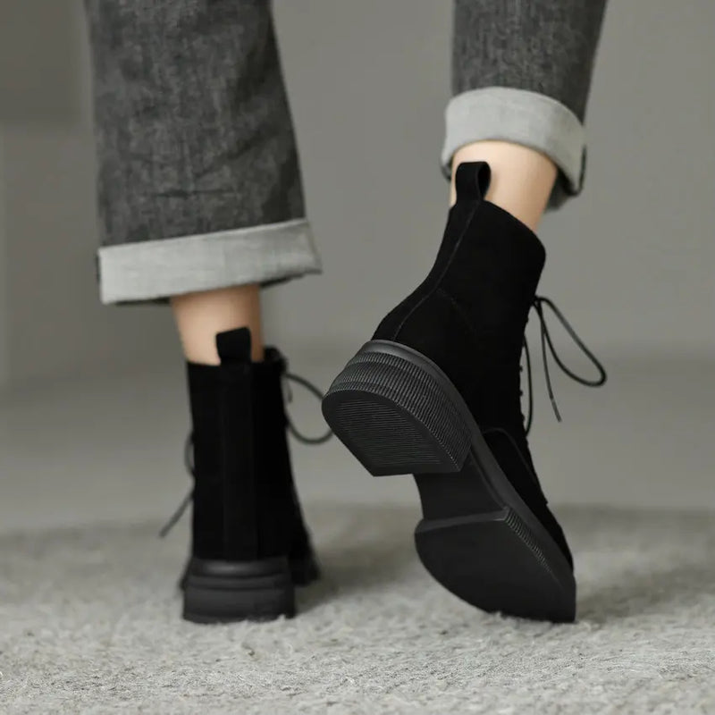 Autumn Winter Women Ankle Boots Dress Thick Low Heels Shoes Woman