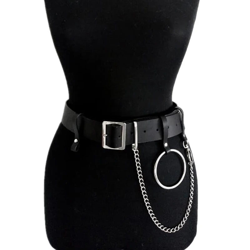 Waist Belt for Women Leather Harness Corset Gothic Waistband with Key Chain Metal Ring Design