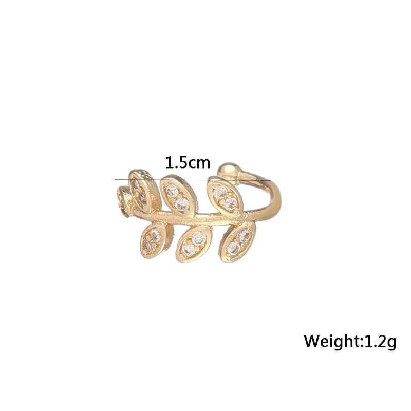 Women's Ear Crystal Leaf Gold Color Metal Ear Cuff for Girls Tiny Ear Jewelry