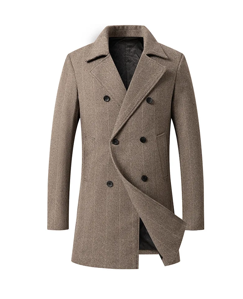 Men's Double Breasted Wool Coat Trench Men Casual Woolen Jacket Male Warm Windbreak Overcoat