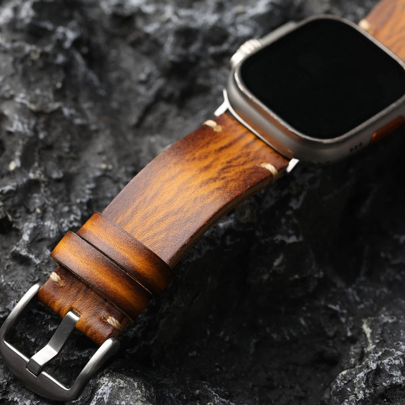 Leather Strap For iwatch Apple Watch Head Layer Thickening Bracelet  49MM 45MM 44MM Ultra2 S8  Vintage Men Watchband