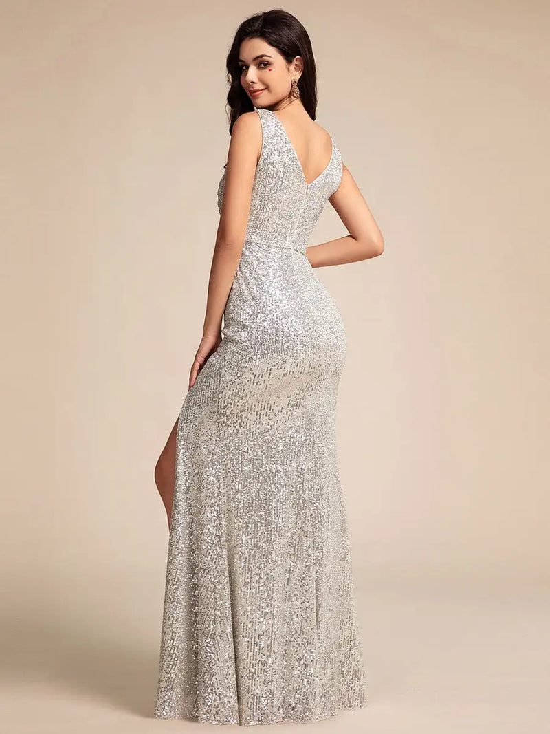 Gorgeous Evening Dresses Sparkly Sequin Front High Slit Bridesmaid Dress