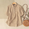 Elegant Half Sleeve Button Shirt Spring Cotton Chemise Female Women Casual Lapel Neck OL Tops