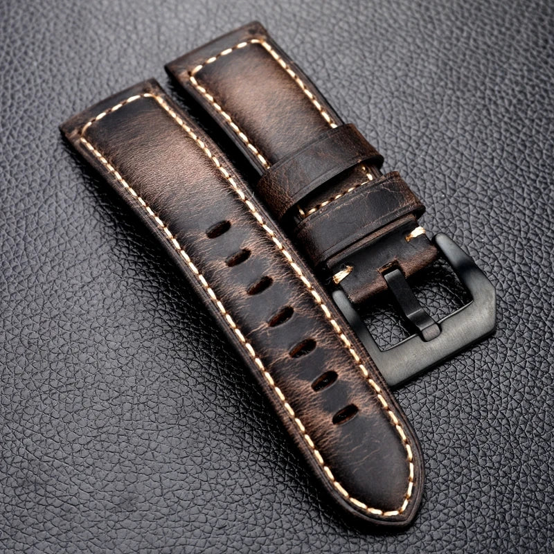 Handmade Leather Watchband 20 22 24MM Top Layer Italian Old Style Bracelet Suitable For Antique Straps