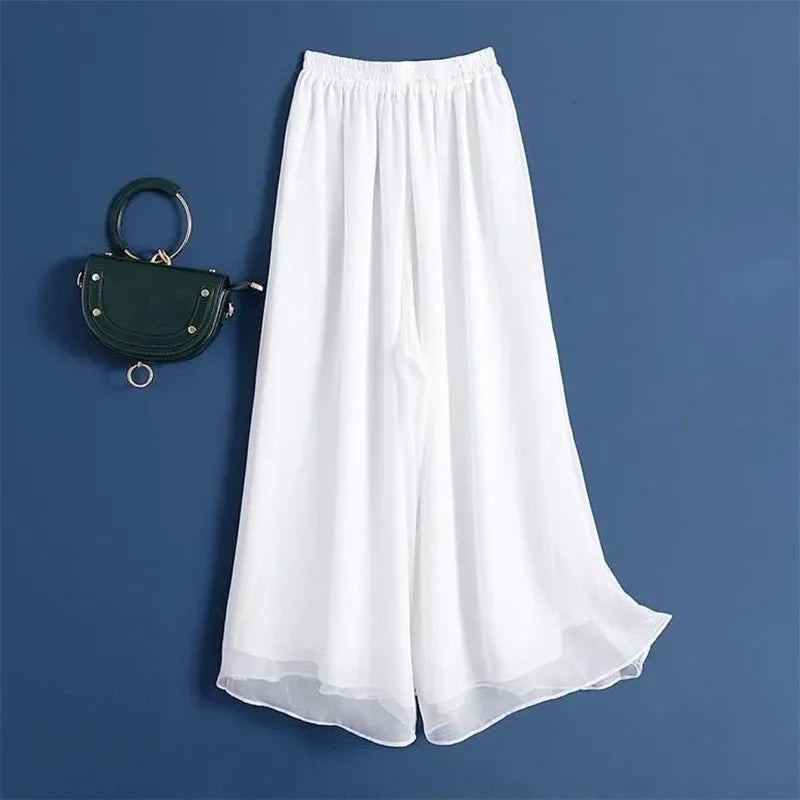 Summer Drape Chiffon Wide-Leg Pants Casual Chiffon Trousers Pants Women